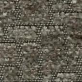 Beige and brown tweed fabric swatch with a grid pattern, exhibiting a dense, granular texture and subtle dark line intersections.